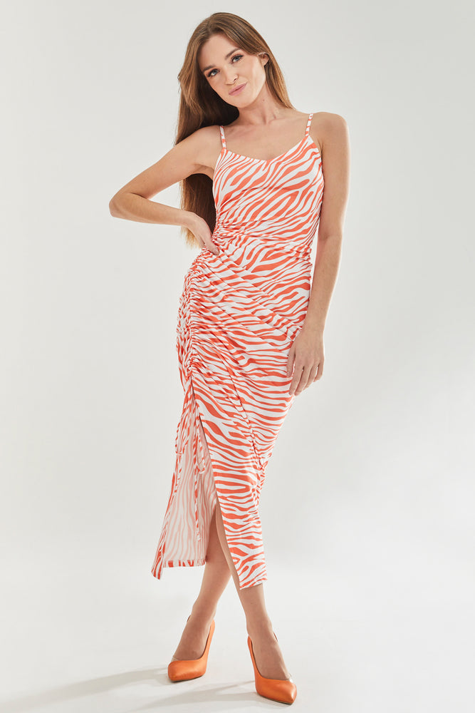 Liquorish Zebra Print Cami Dress in Orange and White