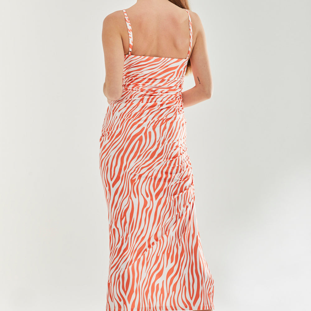 
                  
                    Liquorish Zebra Print Cami Dress in Orange and White
                  
                