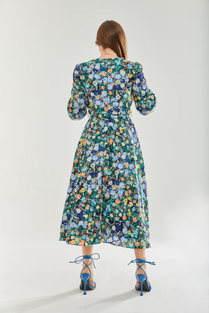 Liquorish Floral Print Midi Wrap Dress In Multicolour