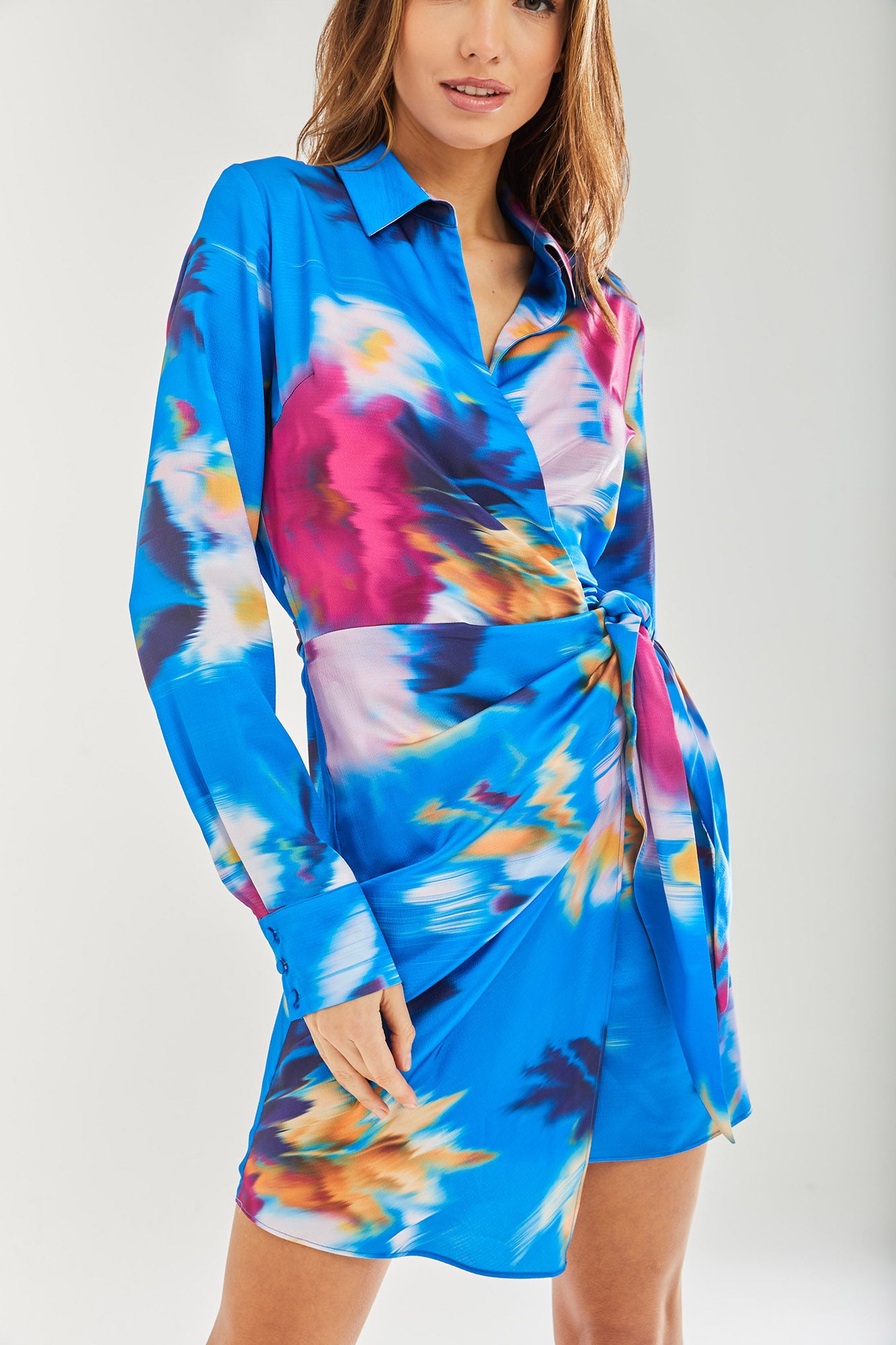 Liquorish Blue Floral Satin Mini Wrap Dress – Liquorish Online