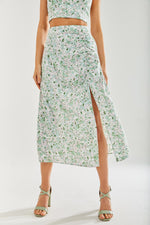 Liquorish Green Floral Midi Skirt