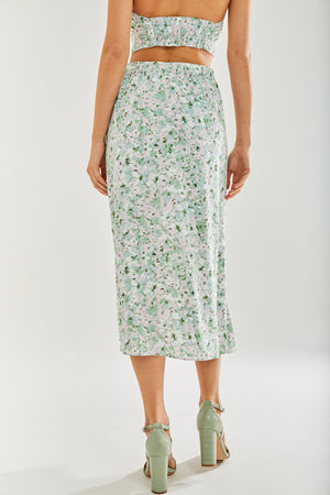 Liquorish Green Floral Midi Skirt
