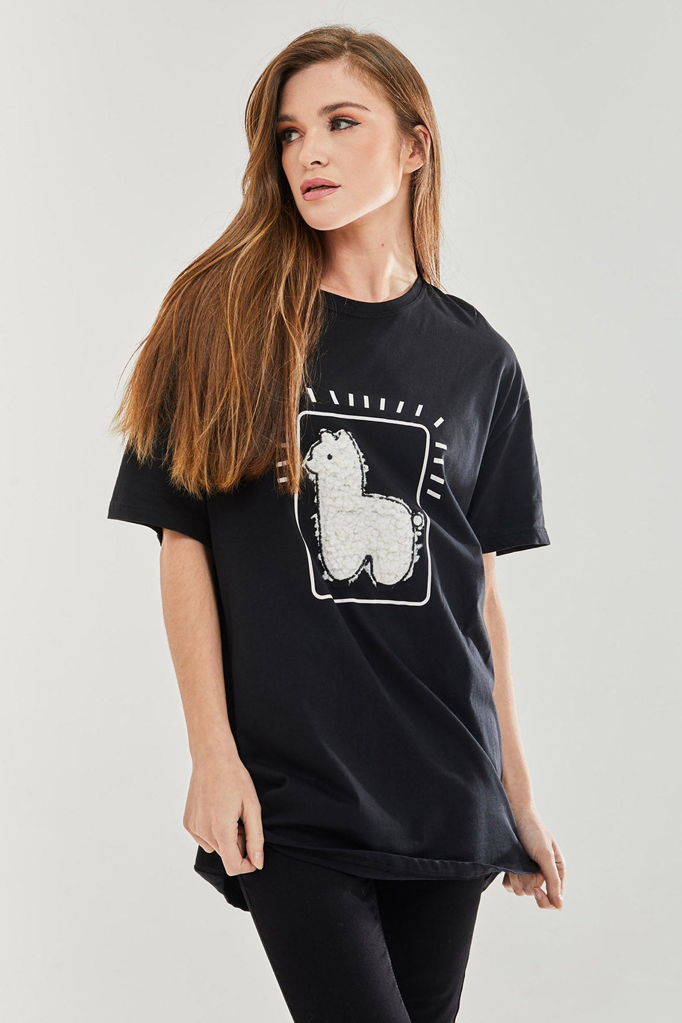 
                  
                    Liquorish Llama oversized T-Shirt in Black
                  
                