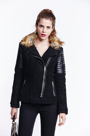 Liquorish Black Wool Biker Jacket