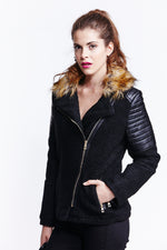 Liquorish Black Wool Biker Jacket