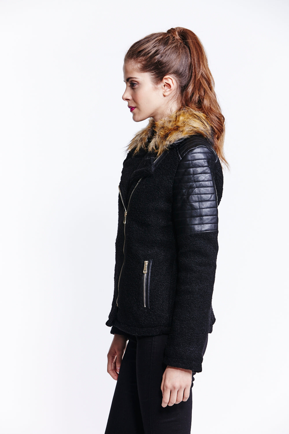 Black wool shop biker jacket