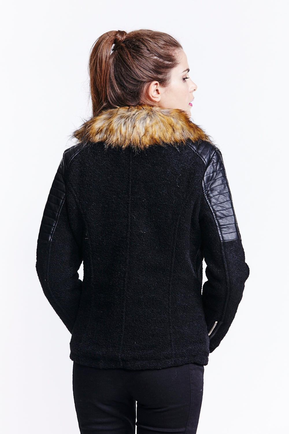 Liquorish Black Wool Biker Jacket Liquorish Online