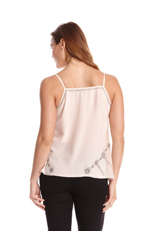 Liquorish Pink Cami Top With Sequins Embroidery